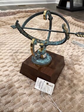 Patina Brass Armillary Sphere Table Accent - Blue-Green and Gold